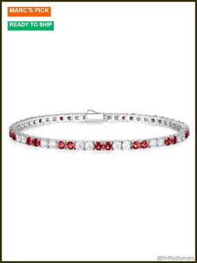 Moissanite & Ruby Tennis Bracelet Sterling Silver 4.7ct